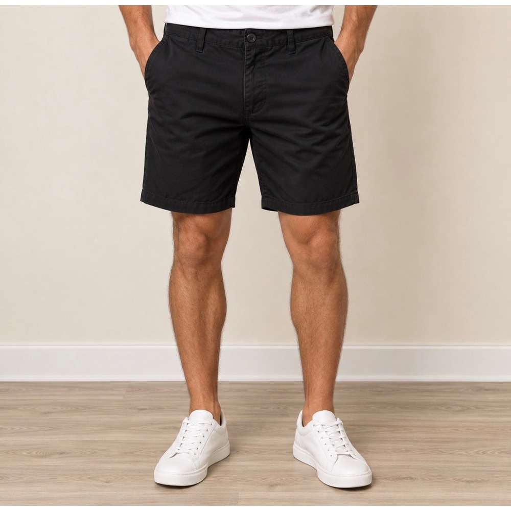 Blue Crown Slim Chino Shorts MENS 31 Black Good Flat Front Casual Mens